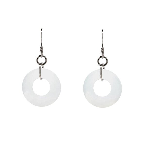 Recycled Vintage White Cold Cream Jar Glass Hoop Earrings - Picture 1 of 6